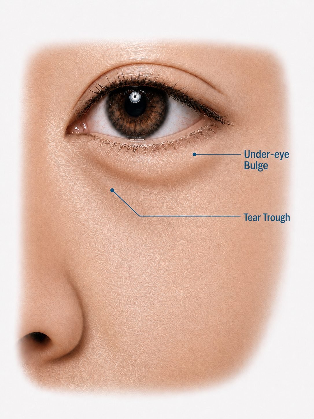 Close-up of the under-eye after the procedure, showing a smoother lid-cheek contour