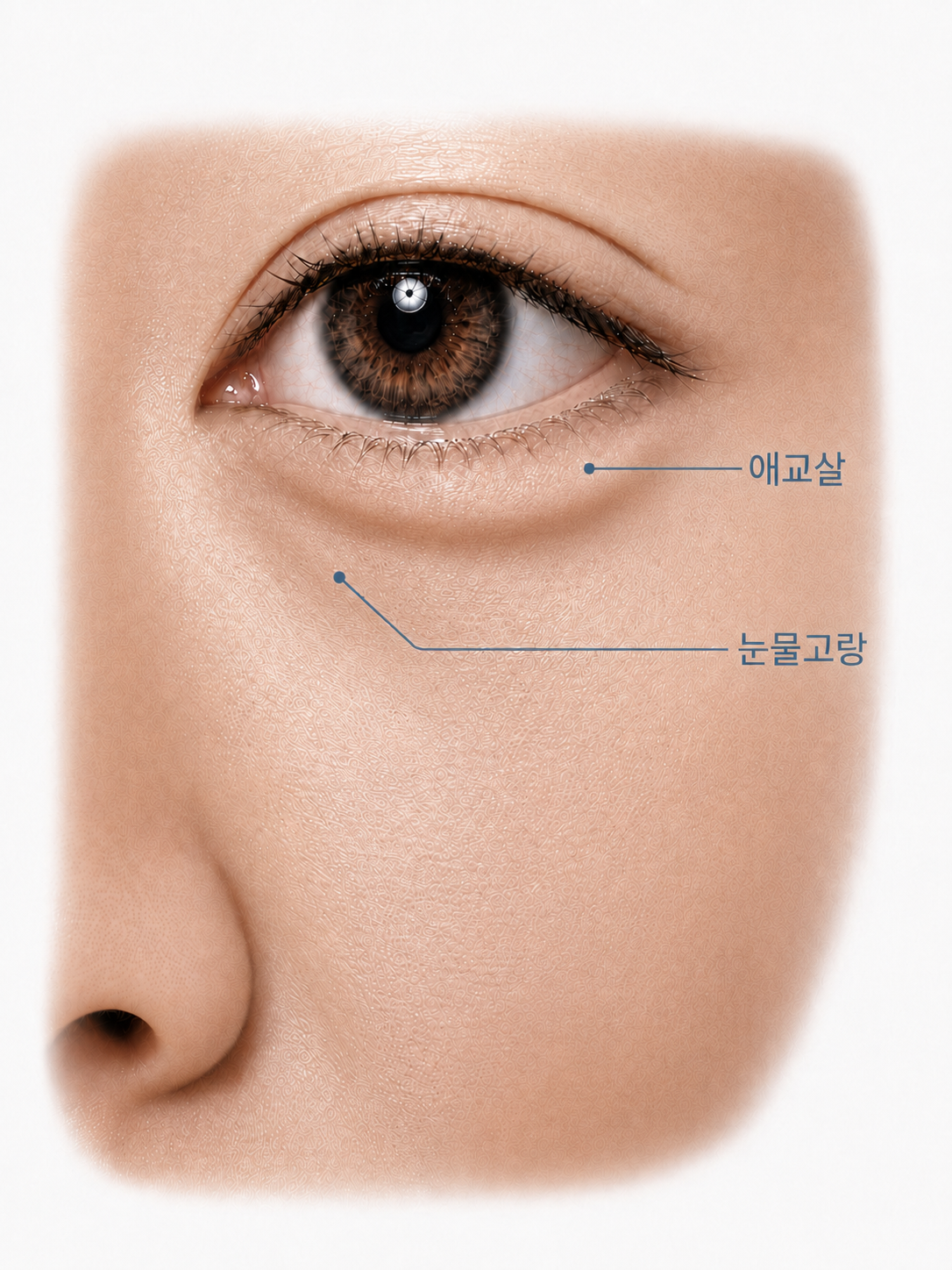 Close-up of the under-eye after the procedure, showing a smoother lid-cheek contour